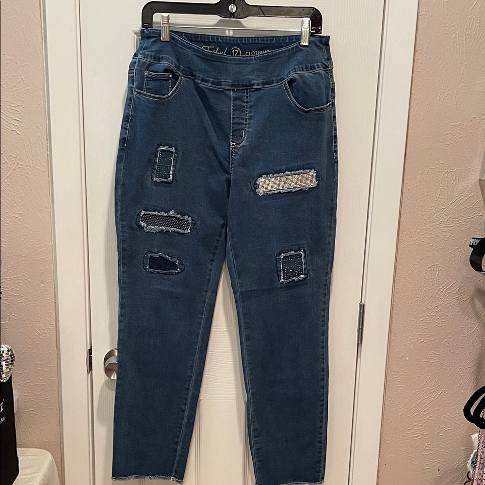 Women's Straight Leg Distressed Jeans - Blue